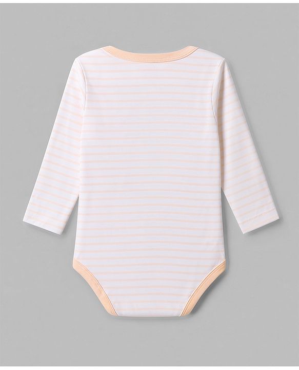 Babyhug 100% Cotton Interlock Knit Full Sleeves Onesies With House Print & Animal Patch Pack of 3 - White, Orange & Light Green