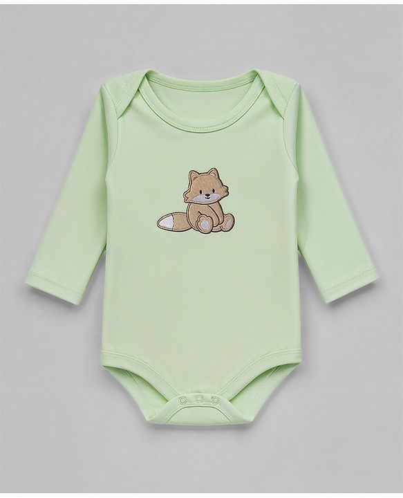 Babyhug 100% Cotton Interlock Knit Full Sleeves Onesies With House Print & Animal Patch Pack of 3 - White, Orange & Light Green