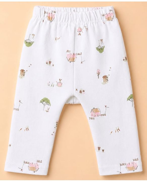 Babyhug 100% Cotton Interlock Knit Full Sleeves Fox Printed Onesies with Leggings & Cap Mittens and Booties - Light Green