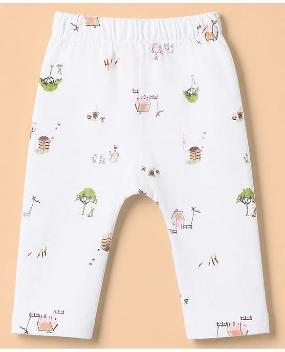 Babyhug 100% Cotton Interlock Knit Full Sleeves Fox Printed Onesies with Leggings & Cap Mittens and Booties - Light Green