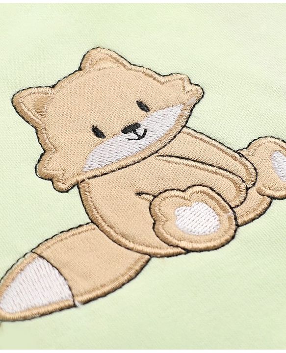 Babyhug 100% Cotton Interlock Knit Full Sleeves Fox Printed Onesies with Leggings & Cap Mittens and Booties - Light Green
