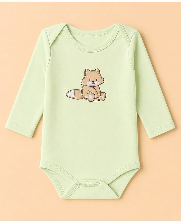 Babyhug 100% Cotton Interlock Knit Full Sleeves Fox Printed Onesies with Leggings & Cap Mittens and Booties - Light Green