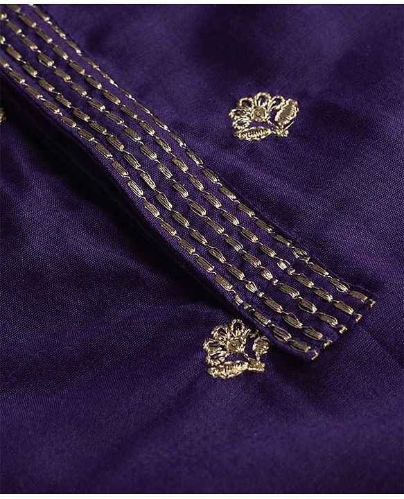 Babyhug Cotton Blend Woven Full Sleeves Kurta Dhoti Set with Floral Embroidery - Purple