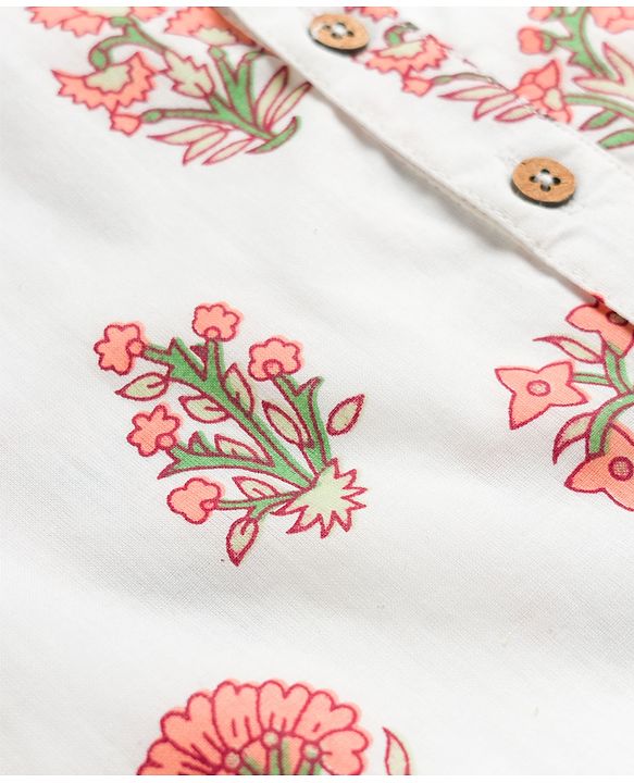 Babyhug Cambric Woven Full Sleeves Floral Printed Kurta & Dhoti Set - White