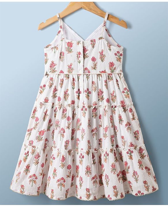 Babyhug Cambric Woven Sleeveless Floral Printed Ethnic Dress - White