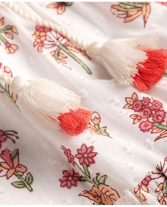 Babyhug Cambric Woven Sleeveless Floral Printed Ethnic Dress - White