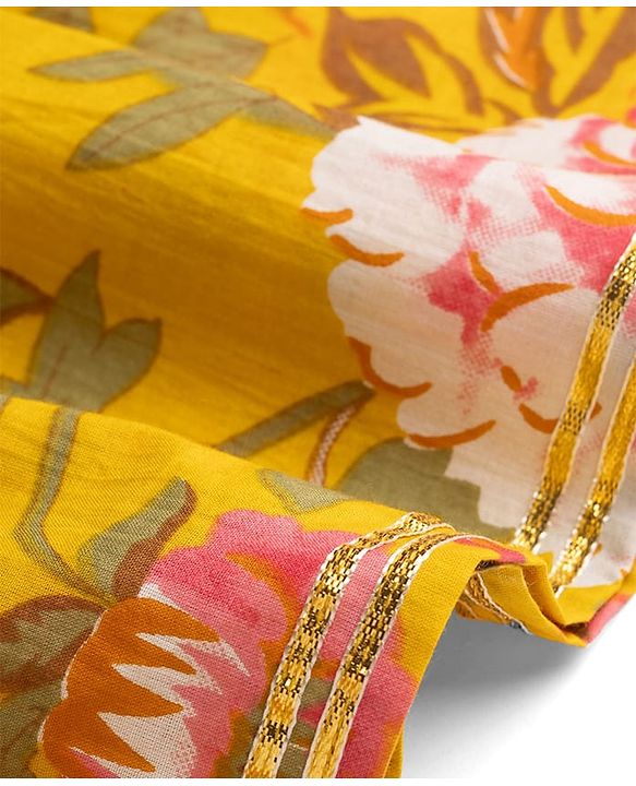 Babyhug Cambric Woven Sleeveless Floral Printed Ethnic Dress - Mustard