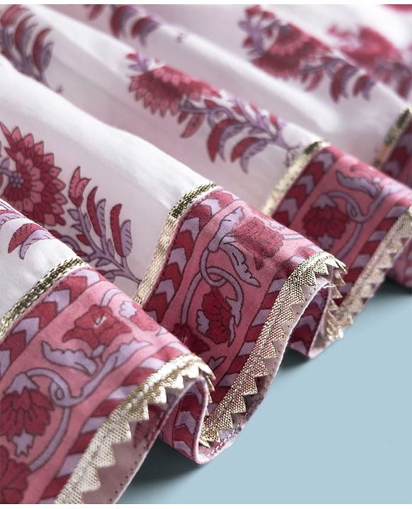 Babyhug Cambric Woven Three Forth Sleeves Floral Printed Ethnic Dress - White