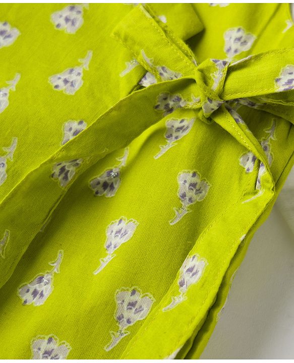 Babyhug 100% Cotton Cambric Woven Full Sleeves Kurta & Pyjama Set With Floral Printed Jacket - Lime Green