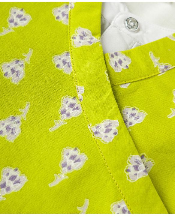 Babyhug 100% Cotton Cambric Woven Full Sleeves Kurta & Pyjama Set With Floral Printed Jacket - Lime Green