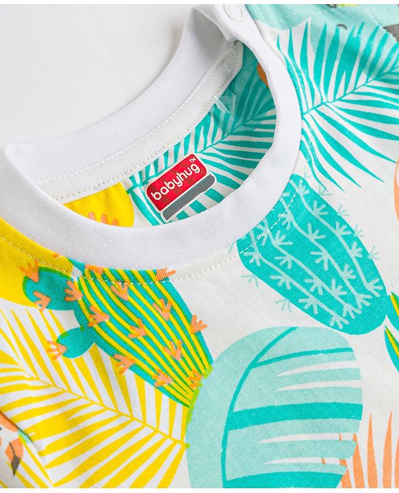 Babyhug 100% Cotton Knit Half Sleeves T-Shirt & Shorts Co-Ord Night Suit With Tropical Theme - Multicolor