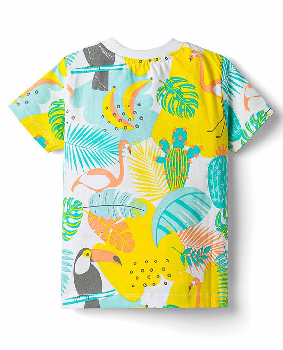 Babyhug 100% Cotton Knit Half Sleeves T-Shirt & Shorts Co-Ord Night Suit With Tropical Theme - Multicolor