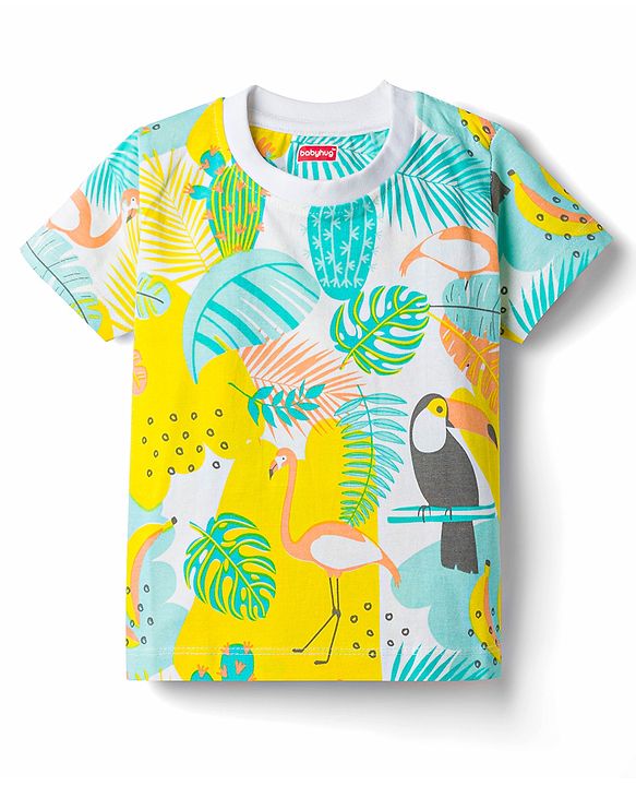 Babyhug 100% Cotton Knit Half Sleeves T-Shirt & Shorts Co-Ord Night Suit With Tropical Theme - Multicolor