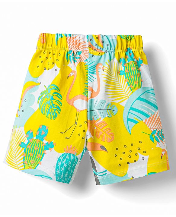 Babyhug 100% Cotton Knit Half Sleeves T-Shirt & Shorts Co-Ord Night Suit With Tropical Theme - Multicolor