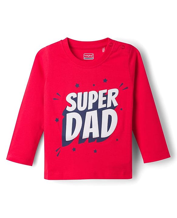 Babyhug Cotton Knit Full Sleeves T-Shirt & Striped Pyjama Night Suit With Text Print - Red