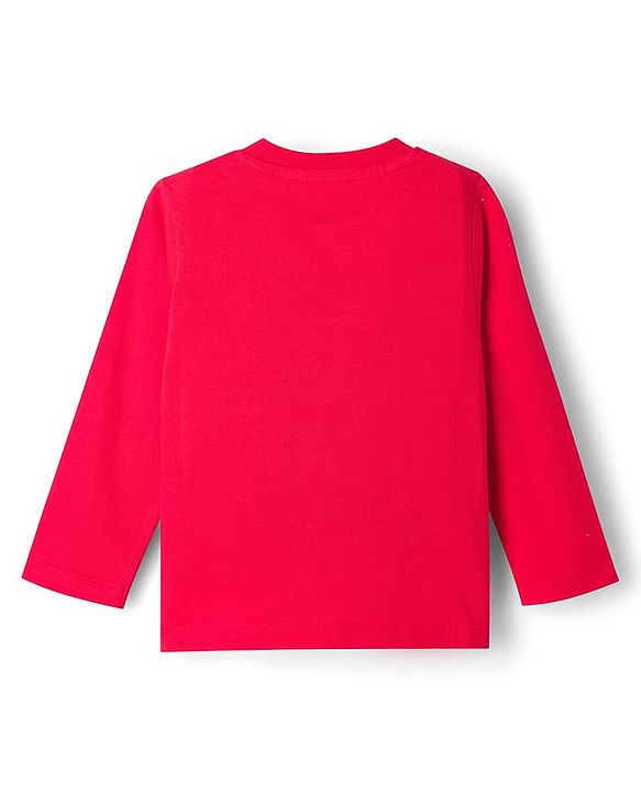 Babyhug Cotton Knit Full Sleeves T-Shirt & Striped Pyjama Night Suit With Text Print - Red