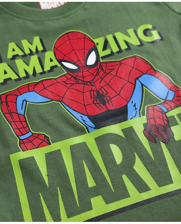 Babyhug Marvel Single Jersey Knit Half Sleeves T-Shirt with Spider Man Graphics - Green