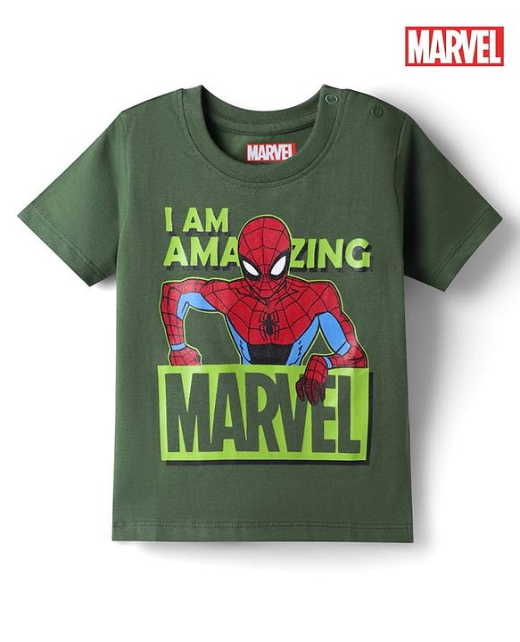 Babyhug Marvel Single Jersey Knit Half Sleeves T-Shirt with Spider Man Graphics - Green