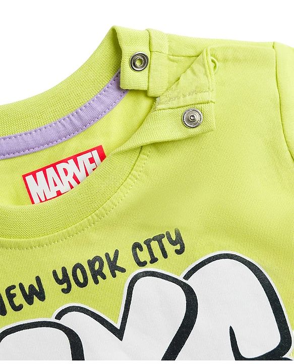 Babyhug Marvel Cotton Knit T-Shirt with Spider-Man Graphic Half Sleeves Round Neck Limegreen 6-9 Months