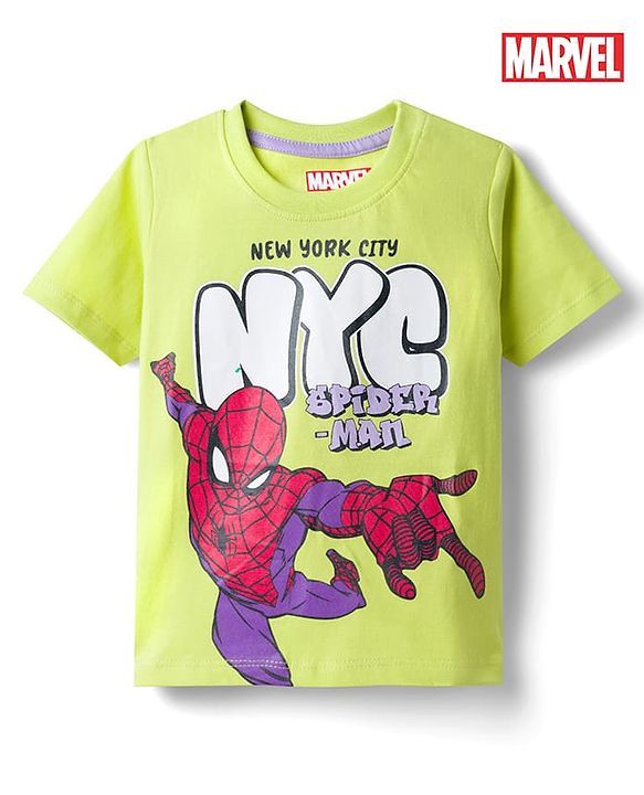 Babyhug Marvel Cotton Knit T-Shirt with Spider-Man Graphic Half Sleeves Round Neck Limegreen 6-9 Months