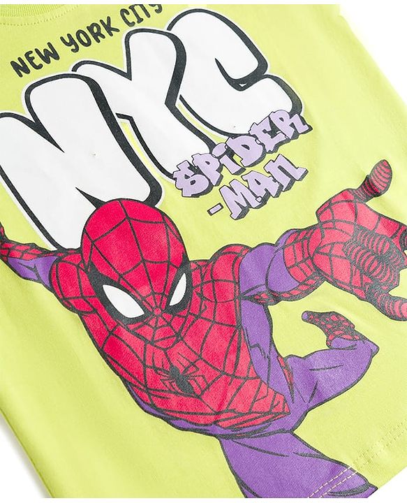 Babyhug Marvel Cotton Knit T-Shirt with Spider-Man Graphic Half Sleeves Round Neck Limegreen 6-9 Months