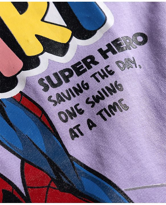 Babyhug Marvel Single Jersey Knit Half Sleeves T-Shirt With Spider Man Graphics - Purple