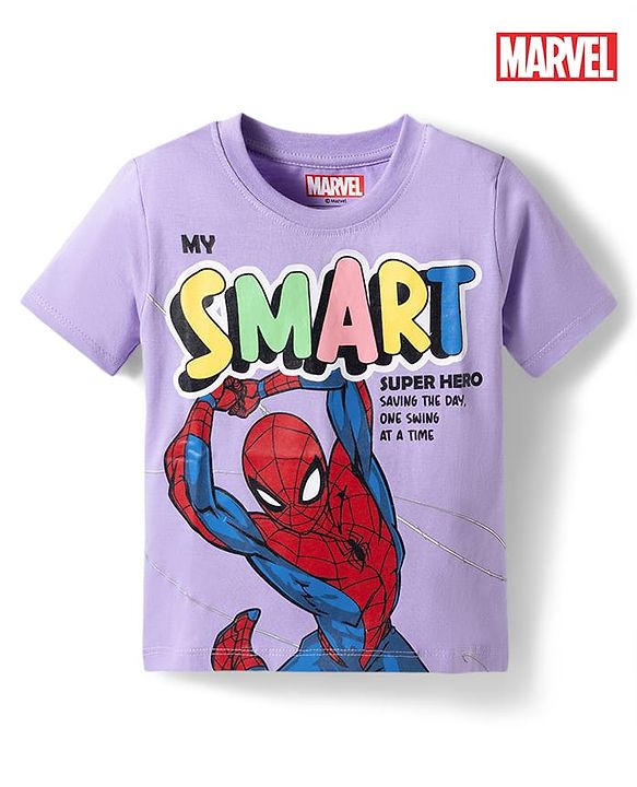 Babyhug Marvel Single Jersey Knit Half Sleeves T-Shirt With Spider Man Graphics - Purple