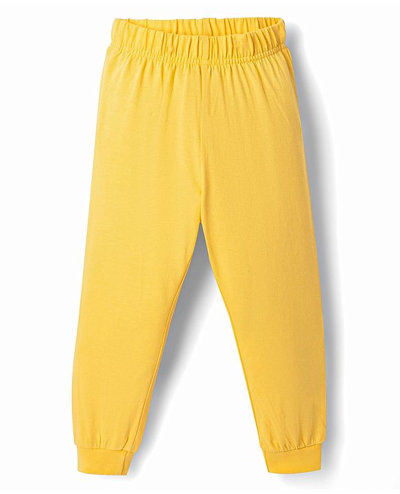 Babyhug Cotton Knit Half Raglan Sleeves Giraffe Printed T-Shirt & Pyjama Night Suit - Yellow