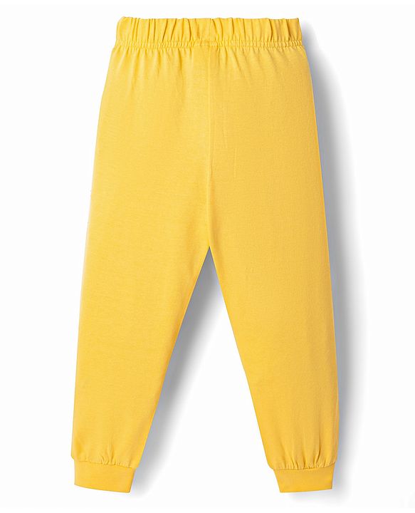 Babyhug Cotton Knit Half Raglan Sleeves Giraffe Printed T-Shirt & Pyjama Night Suit - Yellow