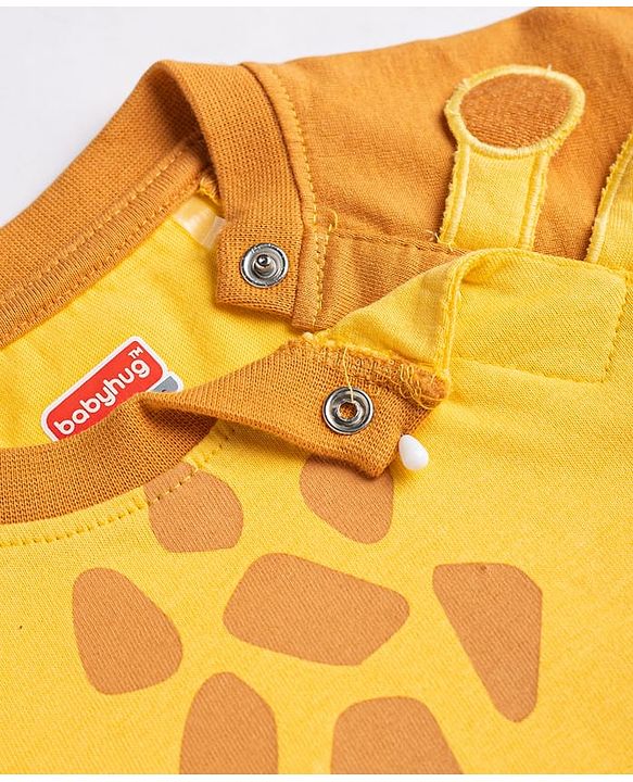 Babyhug Cotton Knit Half Raglan Sleeves Giraffe Printed T-Shirt & Pyjama Night Suit - Yellow