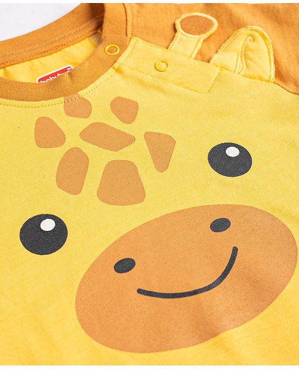 Babyhug Cotton Knit Half Raglan Sleeves Giraffe Printed T-Shirt & Pyjama Night Suit - Yellow