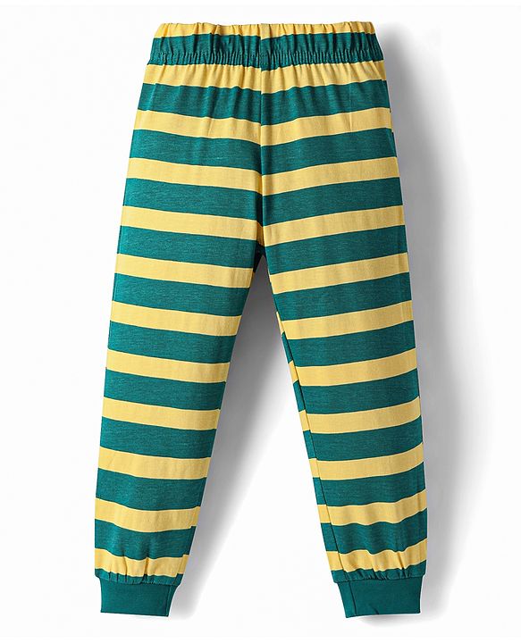 Babyhug Cotton Knit Half Sleeves Tiger Printed & Striped T-Shirt & Pyjama Night Suit - Teal Blue