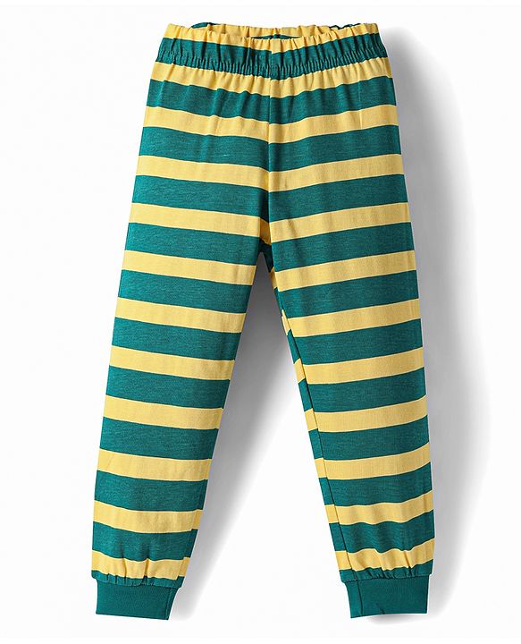 Babyhug Cotton Knit Half Sleeves Tiger Printed & Striped T-Shirt & Pyjama Night Suit - Teal Blue