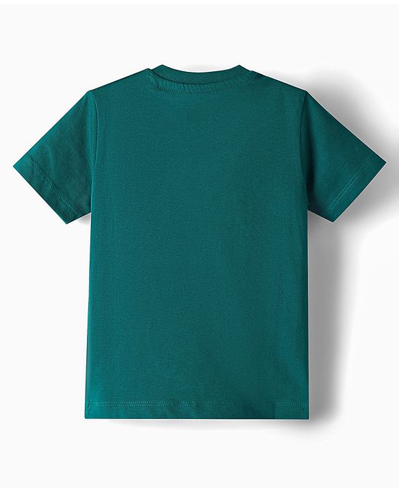 Babyhug Cotton Knit Half Sleeves Tiger Printed & Striped T-Shirt & Pyjama Night Suit - Teal Blue