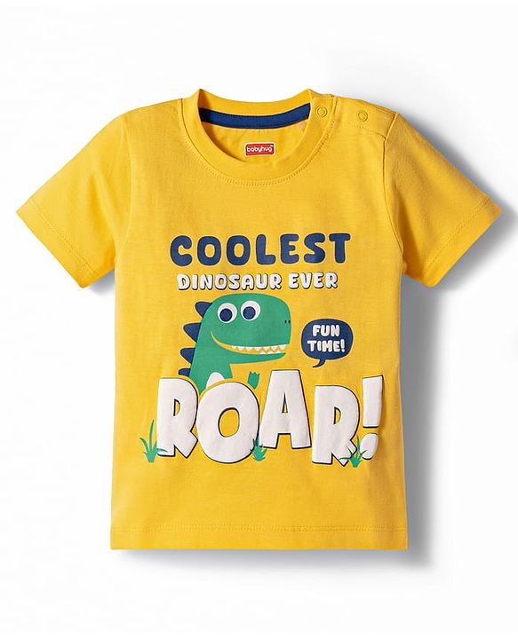 Babyhug Cotton Knit Half Sleeves T-Shirt & Pyjama Night Suit With Dino Print - Yellow