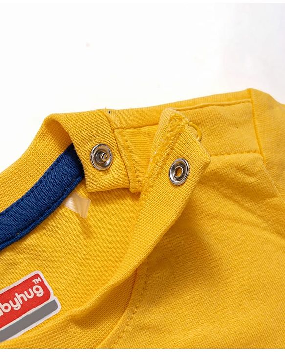 Babyhug Cotton Knit Half Sleeves T-Shirt & Pyjama Night Suit With Dino Print - Yellow