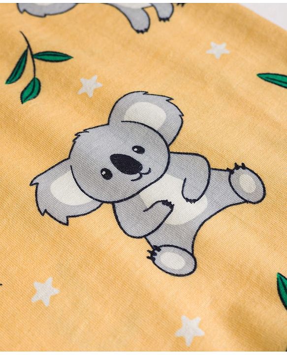 Babyhug 100% Cotton Knit Half Sleeves Koala Printed Co-Ords T-Shirt & Pyjama Night Suit - Yellow
