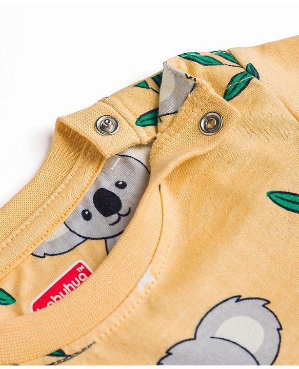 Babyhug 100% Cotton Knit Half Sleeves Koala Printed Co-Ords T-Shirt & Pyjama Night Suit - Yellow