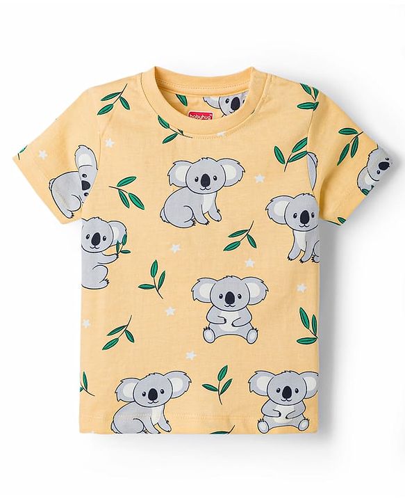 Babyhug 100% Cotton Knit Half Sleeves Koala Printed Co-Ords T-Shirt & Pyjama Night Suit - Yellow