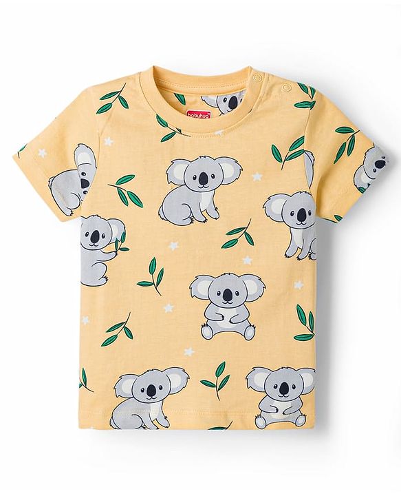 Babyhug 100% Cotton Knit Half Sleeves Koala Printed Co-Ords T-Shirt & Pyjama Night Suit - Yellow