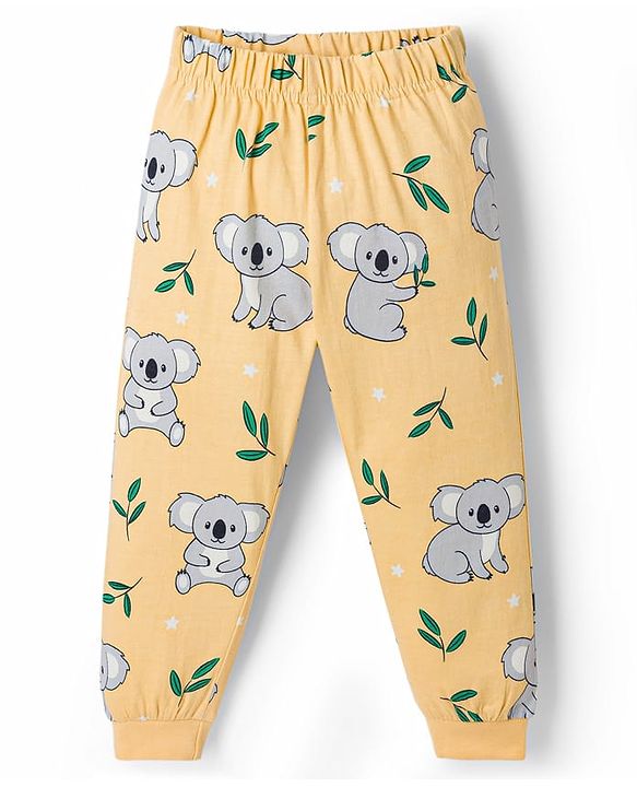 Babyhug 100% Cotton Knit Half Sleeves Koala Printed Co-Ords T-Shirt & Pyjama Night Suit - Yellow