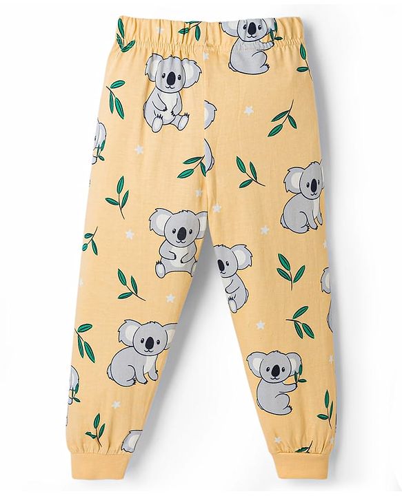 Babyhug 100% Cotton Knit Half Sleeves Koala Printed Co-Ords T-Shirt & Pyjama Night Suit - Yellow