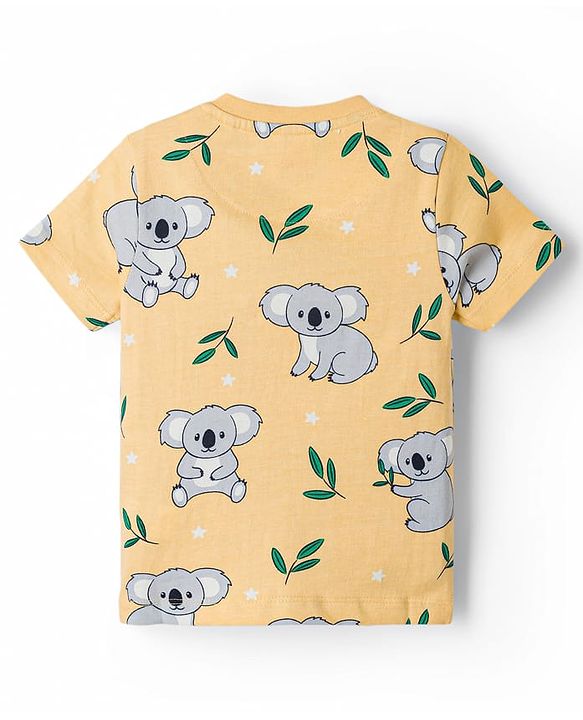 Babyhug 100% Cotton Knit Half Sleeves Koala Printed Co-Ords T-Shirt & Pyjama Night Suit - Yellow