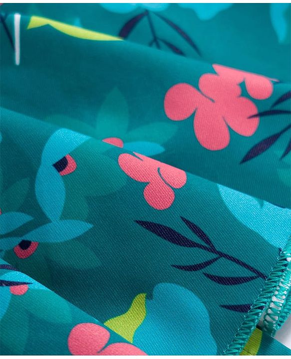Babyhug Water Repellant Lycra Sleeveless Frock Swimsuit With Floral Print - Green