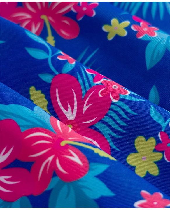 Babyhug Sleeveless Floral Printed Water Repellant Frock Swimsuit - Blue
