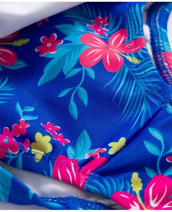 Babyhug Sleeveless Floral Printed Water Repellant Frock Swimsuit - Blue