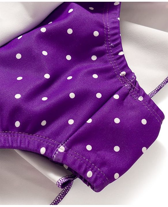 Babyhug Water Repellant Sleeveless Frock Swimsuit with Polka Dots Print & Bow Applique - Lavender
