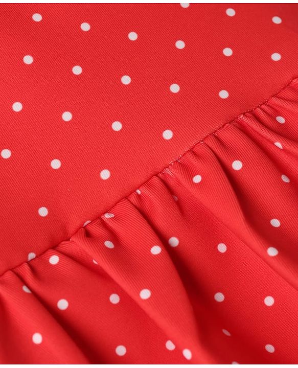 Babyhug Water Repellant Sleeveless Frock Swimsuit with Polka Dot Print & Bow Applique - Red