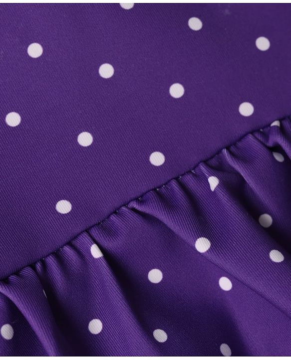 Babyhug Water Repellant Sleeveless Frock Swimsuit with Polka Dot Print & Bow Applique - Lavender
