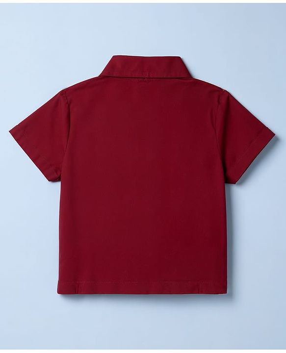 Pine Kids 100% Cotton Woven Half Sleeves Solid Shirt Style Top With Inner Tee - Wine